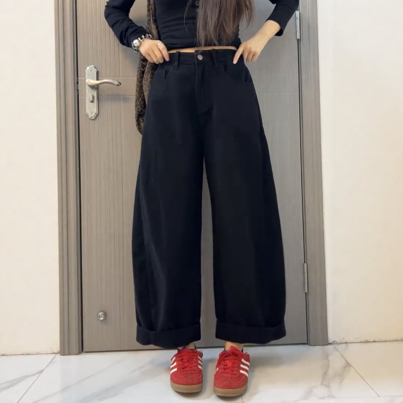 Džinsi za žene, visoki pojas, široke hlače, denim pamuk, jesen 2025, opuštena kroj