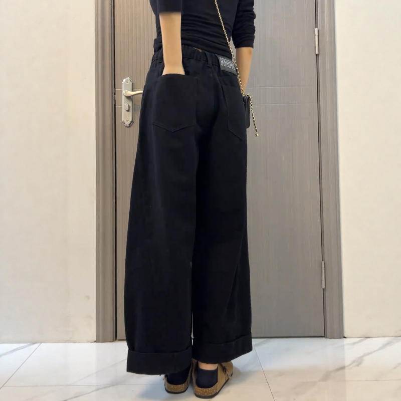 Džinsi za žene, visoki pojas, široke hlače, denim pamuk, jesen 2025, opuštena kroj