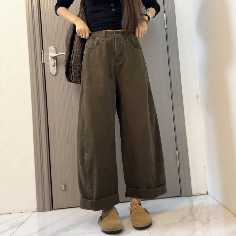 Džinsi za žene, visoki pojas, široke hlače, denim pamuk, jesen 2025, opuštena kroj