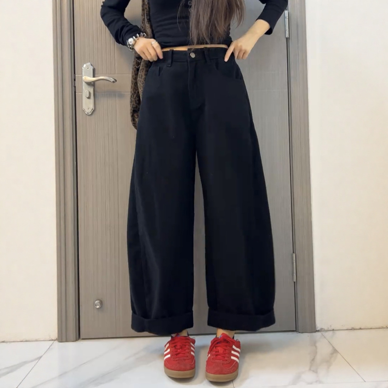 Džinsi za žene, visoki pojas, široke hlače, denim pamuk, jesen 2025, opuštena kroj