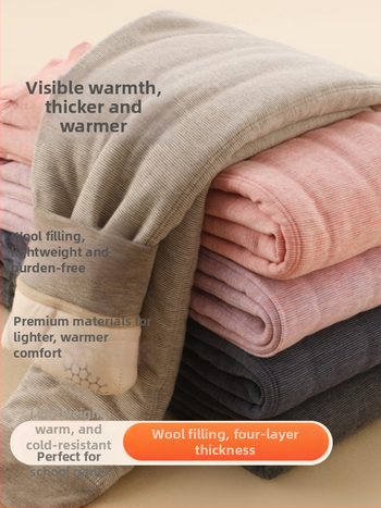 Derong vaikų šiluminės kelnaitės – 42% regeneruotos celiuliozės pluoštas, 34% polieteris, 17% akrilas, 7% spandatas; išorinis sluoksnis avies vilna; saugumo lygis: klasė A; prekė Anbei Child; ruduo/žiema; tinka vaikams nuo 8 metų