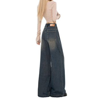 Ženske traperice od denima, visoki struk, široke nogavice, debeli materijal, proljeće 2025