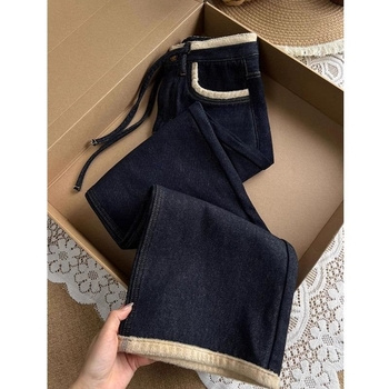 Traperice - visok pojas, ravni kroj, debeli materijal, denim pamuk, proljeće 2025