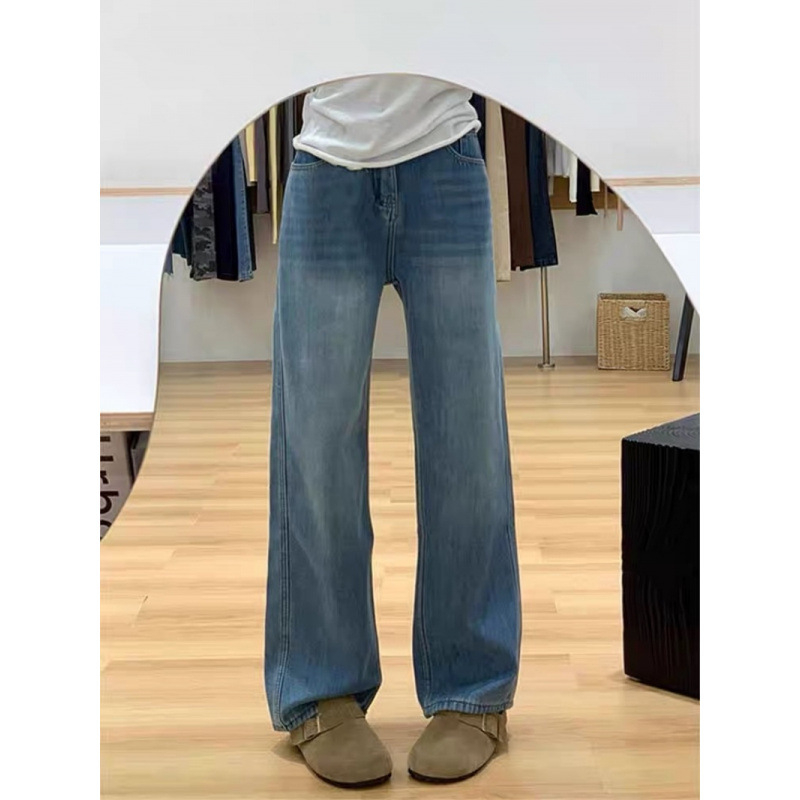 Ženske traperice s fleec navlakom, visokim pojasom, širokim krojem, jesen-zima