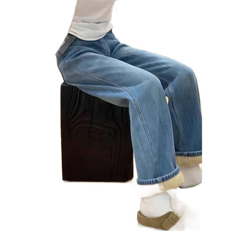 Ženske traperice s fleec navlakom, visokim pojasom, širokim krojem, jesen-zima