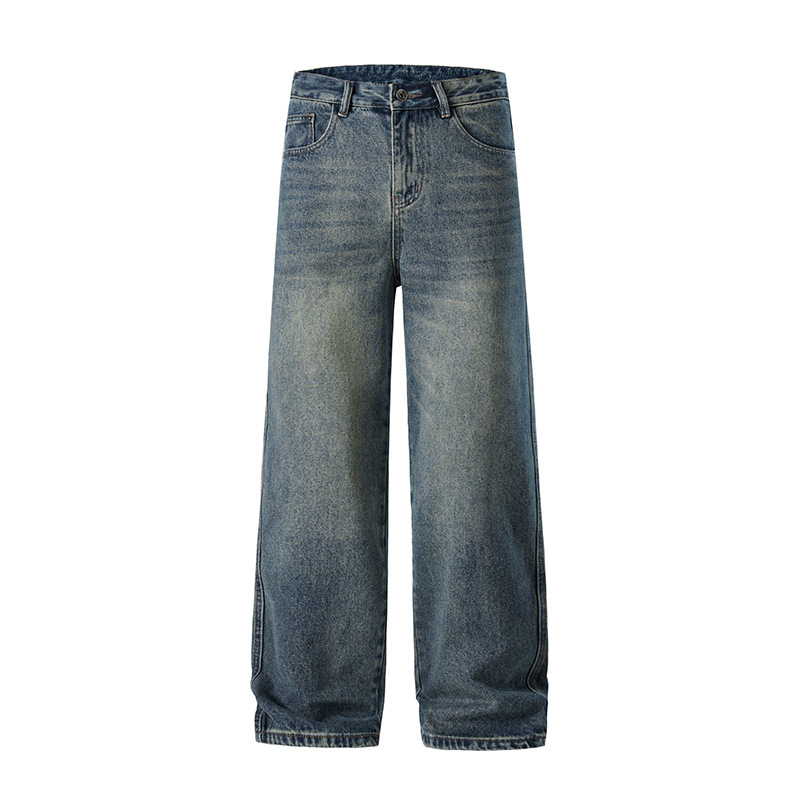 MOOUCHIU muške traperice od denima – ležerni kroj s ravnim nogama, srednji pojas, zip, pijesak pranje, 96.8% pamuka