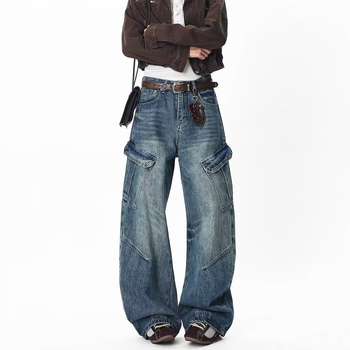 Férfi pamut farmernadrág, laza szabás, egyenes szár, középmagasságú derék, cipzáras zárás, 50% pamut, brit stílus