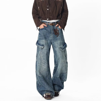 Férfi pamut farmernadrág, laza szabás, egyenes szár, középmagasságú derék, cipzáras zárás, 50% pamut, brit stílus