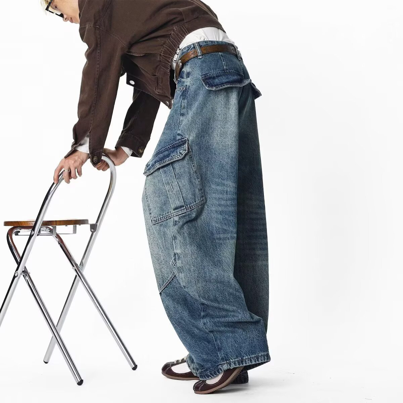 Férfi pamut farmernadrág, laza szabás, egyenes szár, középmagasságú derék, cipzáras zárás, 50% pamut, brit stílus