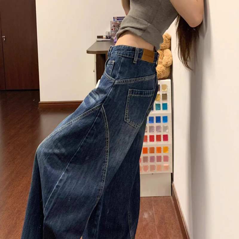 Ženske široke hlače traperice s visokim strukom, denim s 80-90% pamuka i regeneriranih vlakana celuloze, naborita tekstura