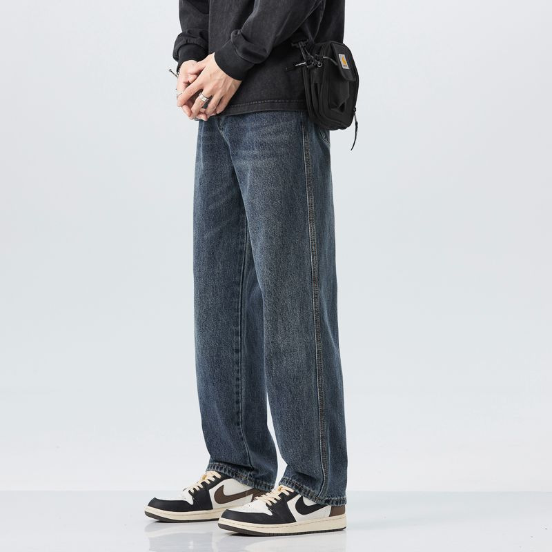 Muške traperice - srednji pojas, ravni kroj, pamuk-denim, oprani završni sloj, pogodne za sve sezone