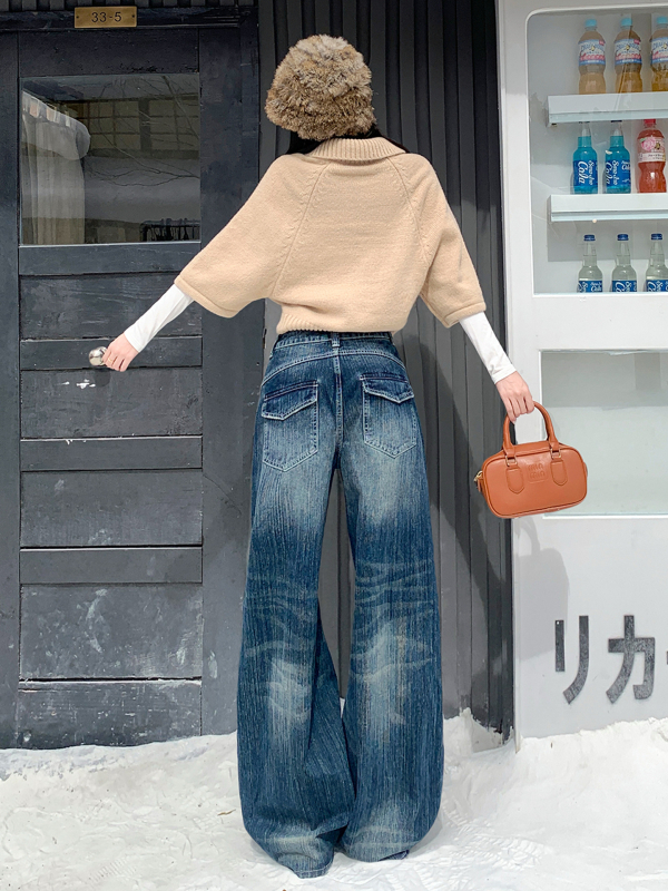 Ženske traperice s visokim strukom, široke nogavice, pune duljine, bez elastana, pamukova smjesa 80–90%, jesen-zimska kolekcija 2025, elegantan gradski stil za posao