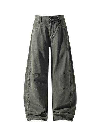 Traperice u američkom street-stilu, retro plisirane detalje, patchwork paneli i oprani završni ton, ležerni kroj, srednji struk, unisex, velika veličina, za jesen
