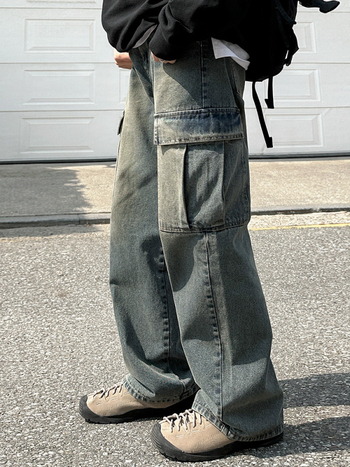 Muške traperice u korejskom stilu Straight, s izbrušenim efektom, srednja struka, 65% pamuka 35% poliestera