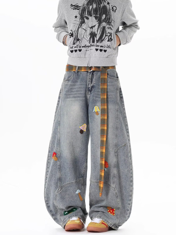 Muške traperice u američkom retro stilu, opuštena silueta, ravne nogavice, srednji struk, distresirano pranje, 100% pamuk