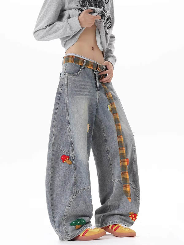 Muške traperice u američkom retro stilu, opuštena silueta, ravne nogavice, srednji struk, distresirano pranje, 100% pamuk