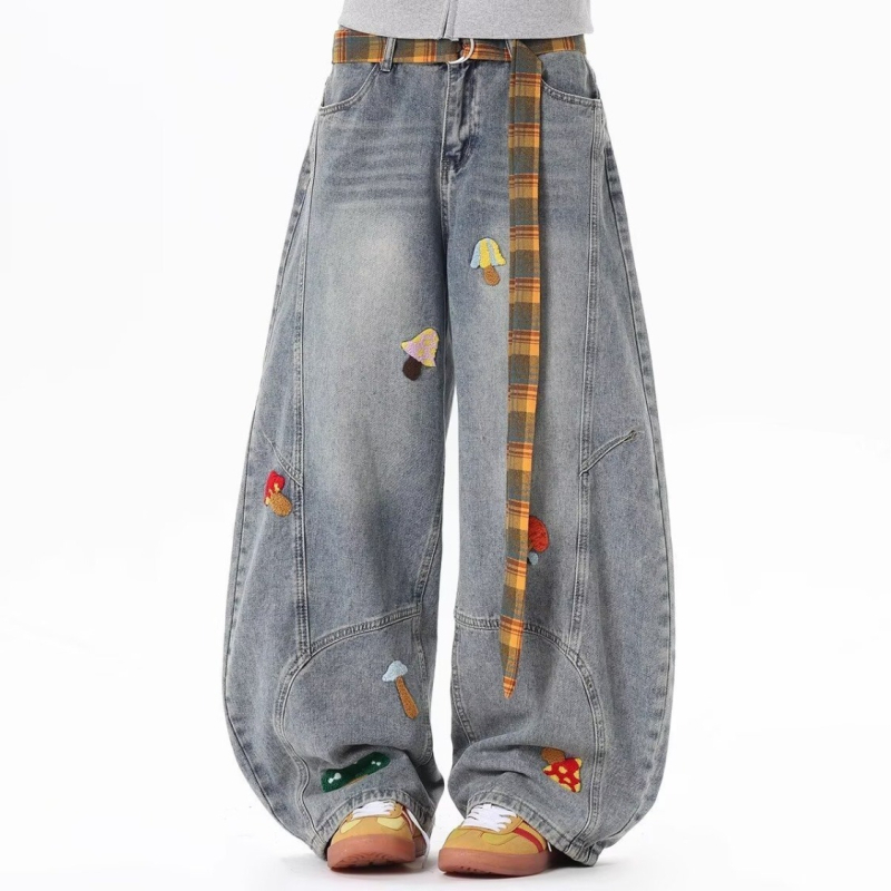 Muške traperice u američkom retro stilu, opuštena silueta, ravne nogavice, srednji struk, distresirano pranje, 100% pamuk