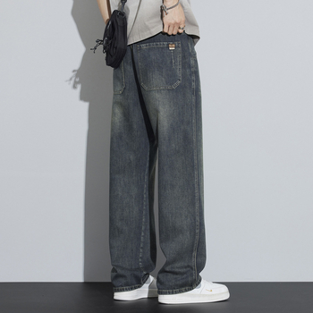 Muške traperice s ravnim krojem, labavom siluetom, visokim strukom, poliester-mješavina, proljeće 2025