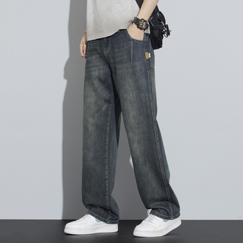 Muške traperice s ravnim krojem, labavom siluetom, visokim strukom, poliester-mješavina, proljeće 2025