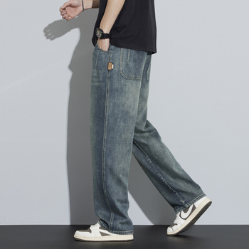 Muške traperice s ravnim krojem, labavom siluetom, visokim strukom, poliester-mješavina, proljeće 2025