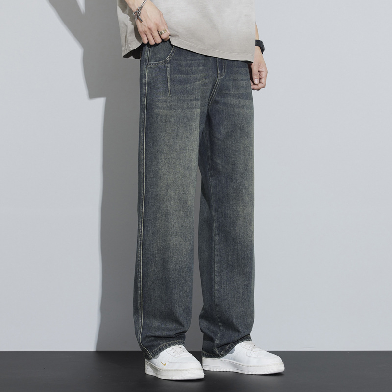 Muške traperice s ravnim krojem, labavom siluetom, visokim strukom, poliester-mješavina, proljeće 2025