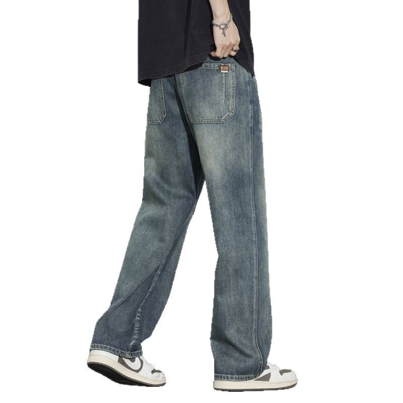 Muške traperice s ravnim krojem, labavom siluetom, visokim strukom, poliester-mješavina, proljeće 2025