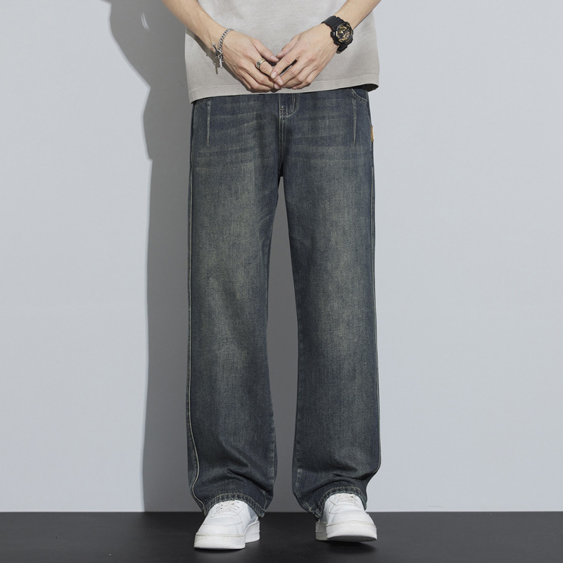 Muške traperice s ravnim krojem, labavom siluetom, visokim strukom, poliester-mješavina, proljeće 2025