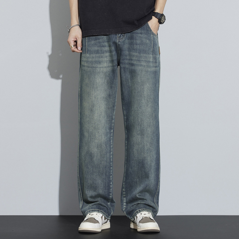 Muške traperice s ravnim krojem, labavom siluetom, visokim strukom, poliester-mješavina, proljeće 2025