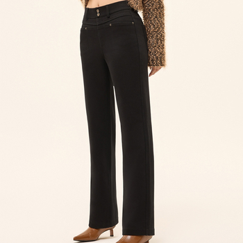 Дънки с прав крак, висока талия, деним плетени със смес вискоза-полиестер-спандекс, висока еластичност, къс крачол