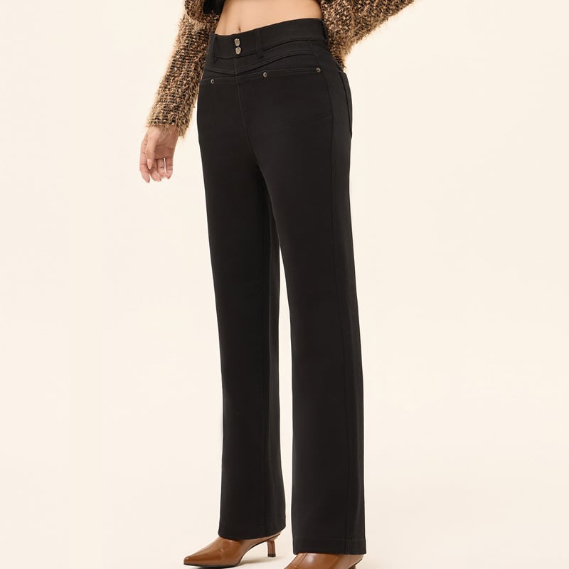 Дънки с прав крак, висока талия, деним плетени със смес вискоза-полиестер-спандекс, висока еластичност, къс крачол