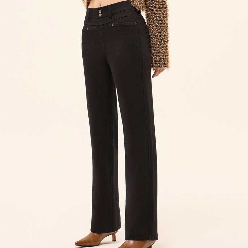 Дънки с прав крак, висока талия, деним плетени със смес вискоза-полиестер-спандекс, висока еластичност, къс крачол