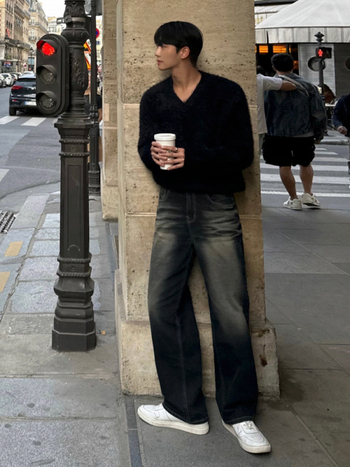 MYQ muške traperice od denima, vintage izblijedjeli stil, labav kroj, srednji struk, zatvarač, ravni kroj, zimski model