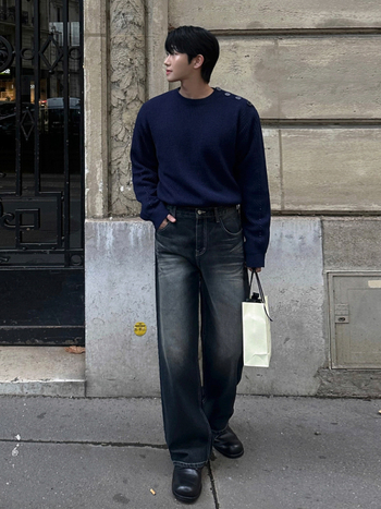 MYQ muške traperice od denima, vintage izblijedjeli stil, labav kroj, srednji struk, zatvarač, ravni kroj, zimski model