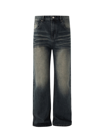 MYQ muške traperice od denima, vintage izblijedjeli stil, labav kroj, srednji struk, zatvarač, ravni kroj, zimski model