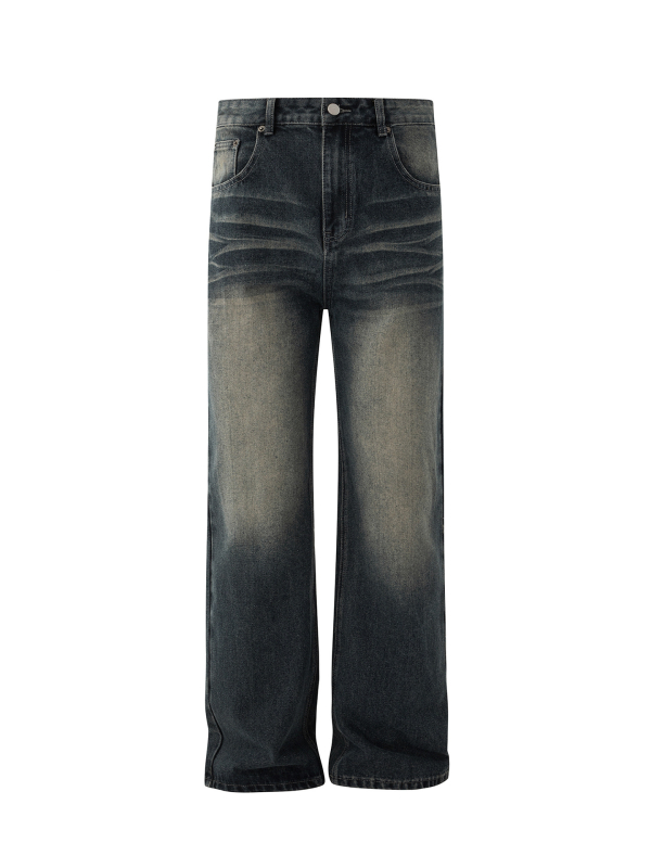 MYQ muške traperice od denima, vintage izblijedjeli stil, labav kroj, srednji struk, zatvarač, ravni kroj, zimski model