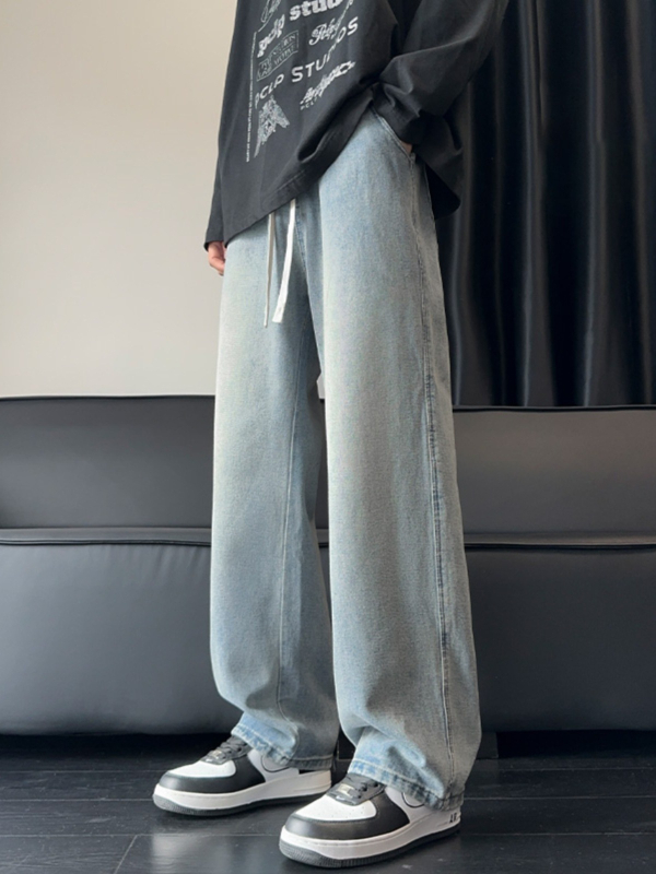 Muške traperice od denima – labav kroj, ravne nogavice, srednji porast struka, zatvarač na zip, 58% pamuka (Proljeće–Jesen)