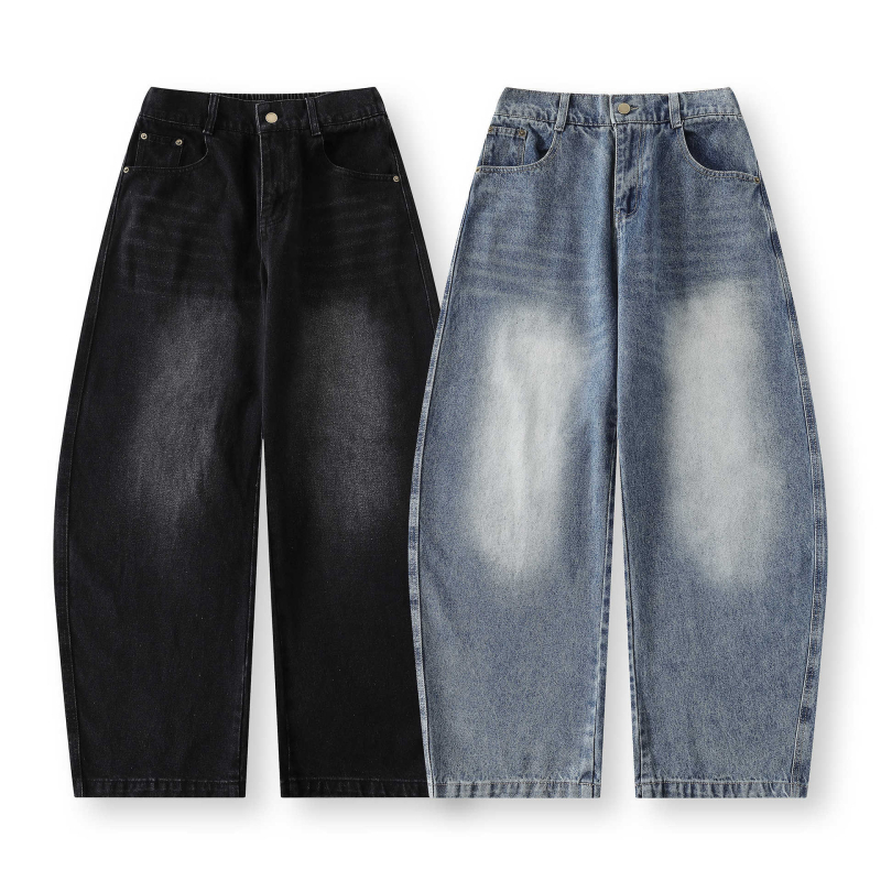 Muške traperice u vintage stilu, ravnog kroja, pamukovo-mješavina tkanine, srednji struk, kopčanje gumbima