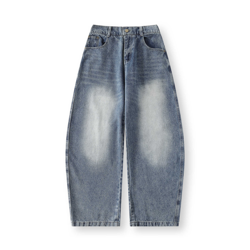 Muške traperice u vintage stilu, ravnog kroja, pamukovo-mješavina tkanine, srednji struk, kopčanje gumbima