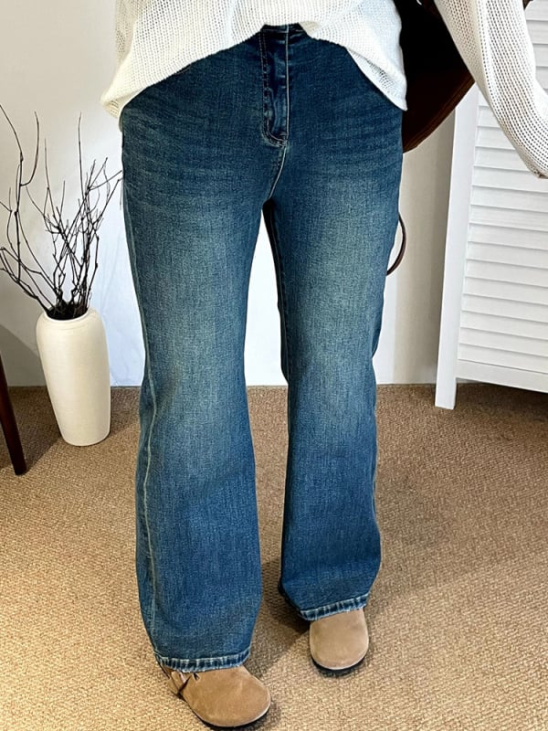 Ženske hlače traperice visokim strukom i ravnim krojem, elastični twill 7-count, pamuk-polyester smjesa, jesen 2025