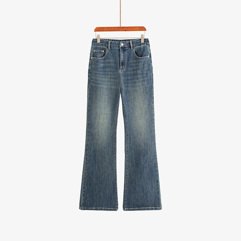 Ženske hlače traperice visokim strukom i ravnim krojem, elastični twill 7-count, pamuk-polyester smjesa, jesen 2025