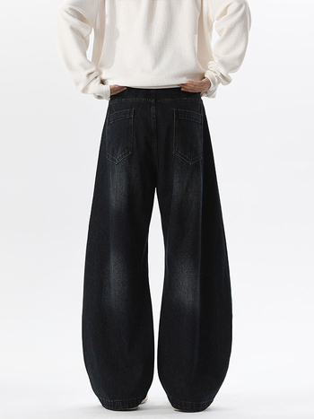 Muške pamukaste traperice s labavim ravnim krojem, dužina do poda, srednji pojas, zatvaranje na gumbe