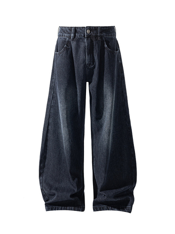 Muške pamukaste traperice s labavim ravnim krojem, dužina do poda, srednji pojas, zatvaranje na gumbe