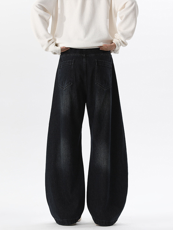 Muške pamukaste traperice s labavim ravnim krojem, dužina do poda, srednji pojas, zatvaranje na gumbe