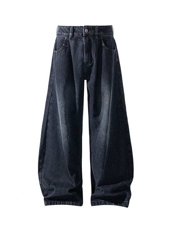 Muške pamukaste traperice s labavim ravnim krojem, dužina do poda, srednji pojas, zatvaranje na gumbe