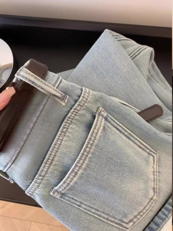 Дамски дънки от деним, висока талия, прав силует, подплатени с флийс, зимна версия