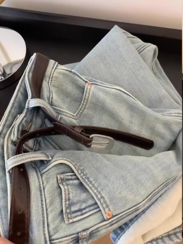 Дамски дънки от деним, висока талия, прав силует, подплатени с флийс, зимна версия