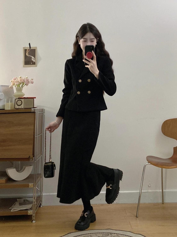 Plus-size ženski kostim za jesen i zimu u Hepburn stilu: corduroy waist jacket i fishtail skirt, dvodijelni set
