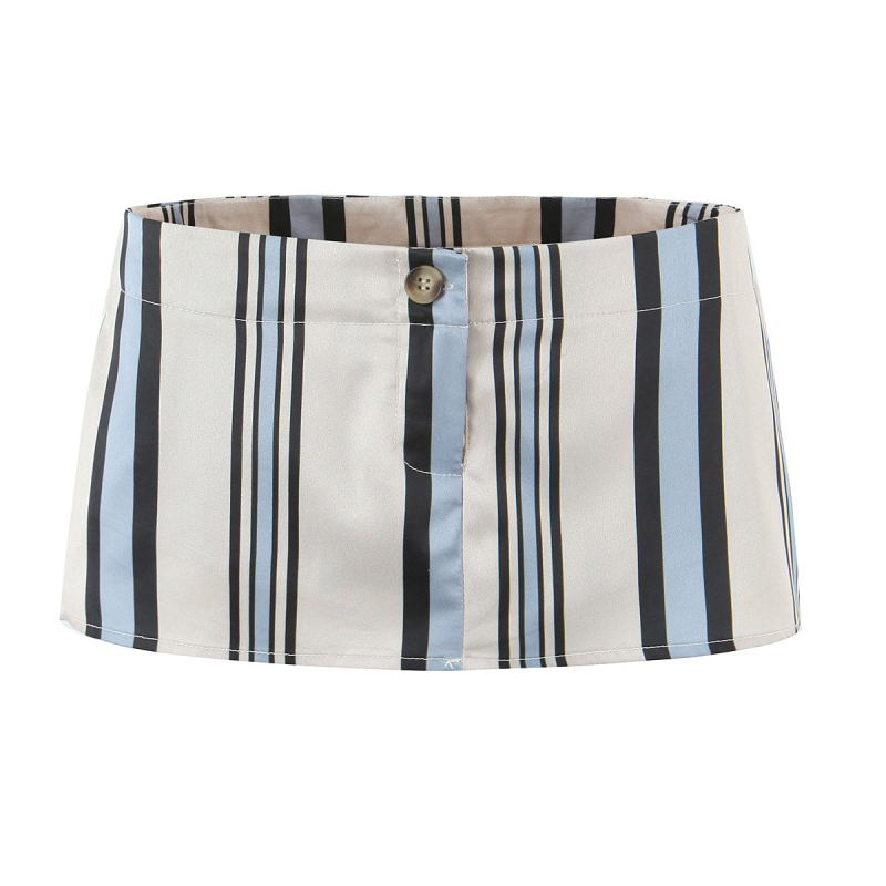 Suknja-košulja set s prugama, halter ovratnik, bez rukava, poliester/organična pamuka, proljeće 2025, kolažni šavovi