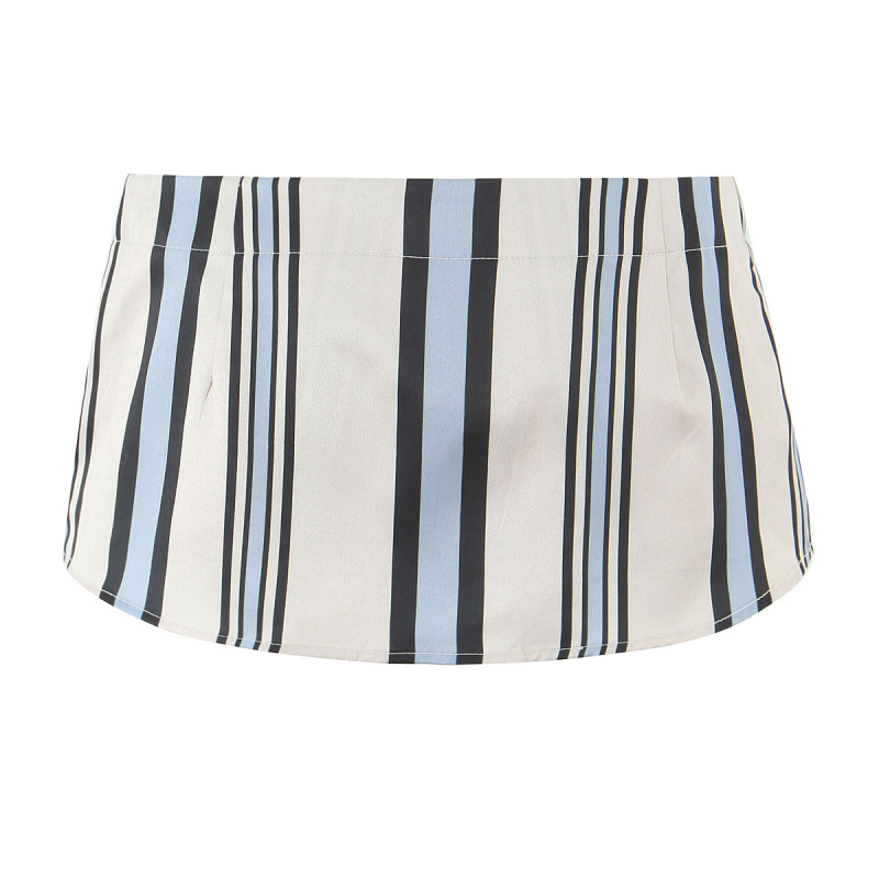 Suknja-košulja set s prugama, halter ovratnik, bez rukava, poliester/organična pamuka, proljeće 2025, kolažni šavovi