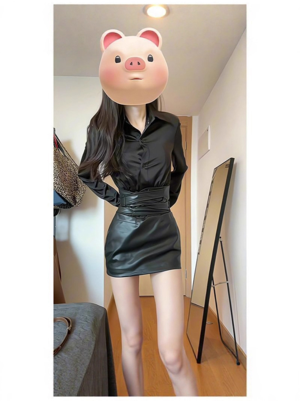 Korea-stiilis elegantne kaheosaline komplekt pikkade varrukatega ja lühikese seelikuga, 3D muster, kolaasio õmblus, polüester, sügisesesese 2025